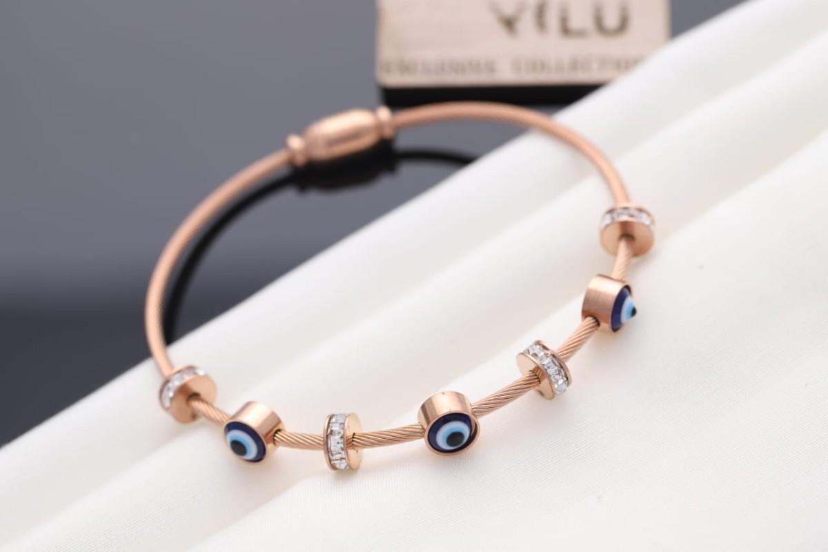 Evil Eye Bracelet with Magnetic Lock – 2.5 Inch Inner Size, Rose Gold